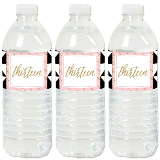 Big Dot of Happiness Chic 13th Birthday - Pink, Black and Gold - Birthday Party Water Bottle Sticker Labels - Set of 20 {1}