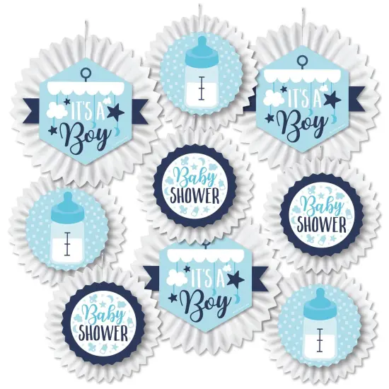 Big Dot of Happiness It's a Boy - Hanging Blue Baby Shower Tissue Decoration Kit - Paper Fans - Set of 9 {3}