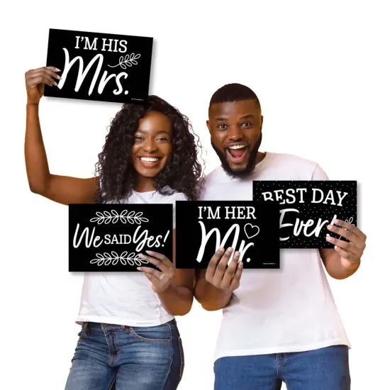 Big Dot of Happiness Mr. and Mrs. - Photo Prop Signs - Black and White Wedding or Bridal Shower Announcements - 10 Pieces {1}