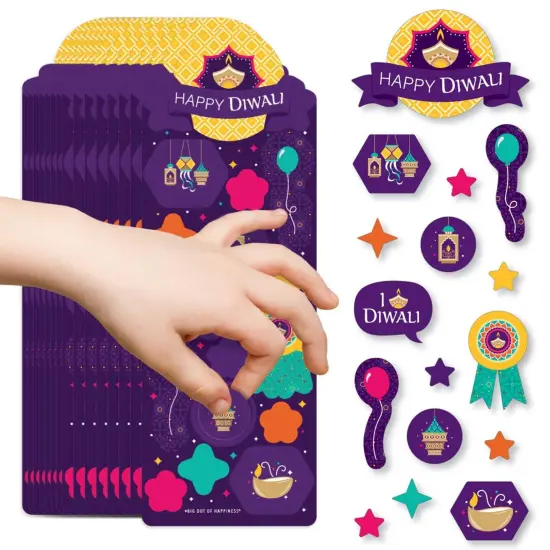 Big Dot of Happiness Happy Diwali - Festival of Lights Party Favor Kids Stickers - 16 Sheets - 256 Stickers {1}