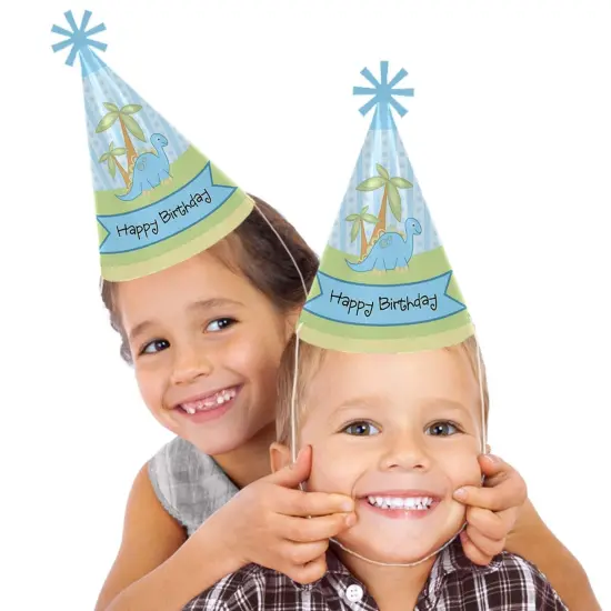 Big Dot of Happiness Baby Boy Dinosaur - Cone Happy Birthday Party Hats for Kids and Adults - Set of 8 (Standard Size) {3}