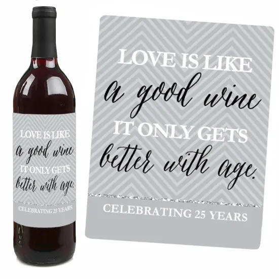 Big Dot of Happiness We Still Do - 25th Wedding Anniversary Decorations for Women and Men - Wine Bottle Label Stickers - Set of 4 {7}