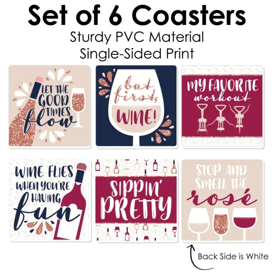Big Dot of Happiness But First, Wine - Funny Wine Tasting Party Decorations - Drink Coasters - Set of 6 {6}