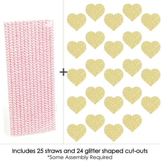 Big Dot of Happiness Gold Glitter Hearts Party Straws - No-Mess Real Gold Glitter Cut-Outs & Decorative Valentine's Day Party Paper Straws - Set of 24 {6}