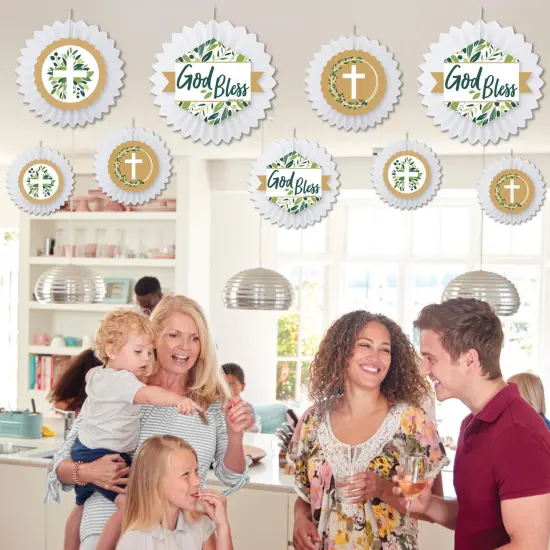 Big Dot of Happiness Elegant Cross - Hanging Religious Party Tissue Decoration Kit - Paper Fans - Set of 9 {4}