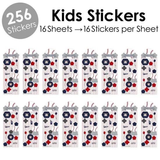 Big Dot of Happiness Batter Up - Baseball - Birthday Party Favor Kids Stickers - 16 Sheets - 256 Stickers {3}