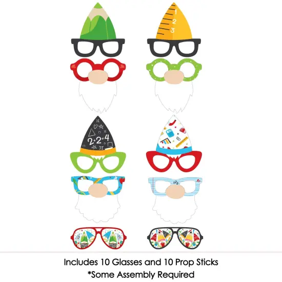 Big Dot of Happiness School Gnomes Glasses - Paper Card Stock Teacher and Classroom Decorations Photo Booth Props Kit - 10 Count {4}