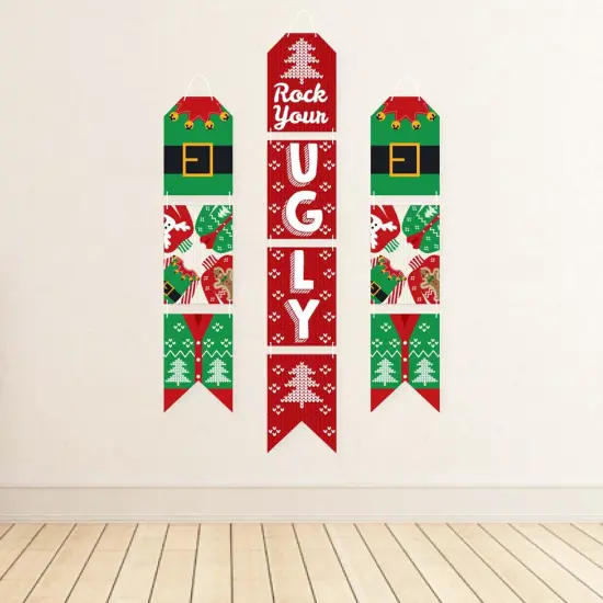 Big Dot of Happiness Ugly Sweater - Hanging Vertical Paper Door Banners - Holiday and Christmas Party Wall Decoration Kit - Indoor Door Decor {4}