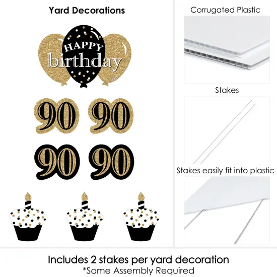 Big Dot of Happiness Adult 90th Birthday - Gold - Yard Sign and Outdoor Lawn Decorations - Happy Birthday Party Yard Signs - Set of 8 {6}
