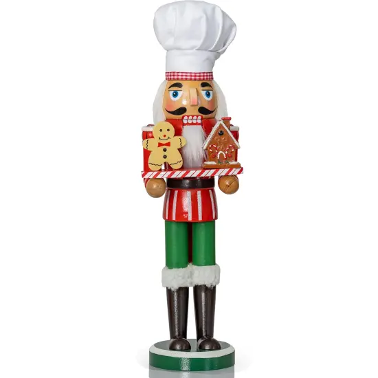Ornativity Christmas Chef Nutcracker Figure &ndash; Wooden Chef Hat Nutcracker with Gingerbread Man and House Holiday Decoration {1}