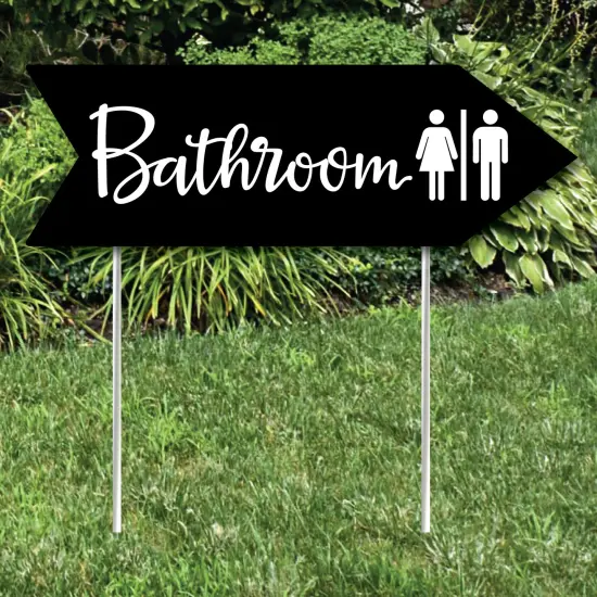 Big Dot of Happiness Black Wedding Bathroom Signs - Wedding Sign Arrow - Double Sided Directional Yard Signs - Set of 2 Bathroom Signs {3}