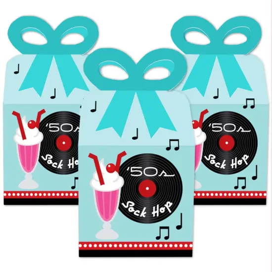 Big Dot of Happiness 50's Sock Hop - Square Favor Gift Boxes - 1950s Rock N Roll Party Bow Boxes - Set of 12 {3}