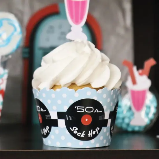 Big Dot of Happiness 50's Sock Hop - 1950s Rock N Roll Party Decorations - Party Cupcake Wrappers - Set of 12 {6}