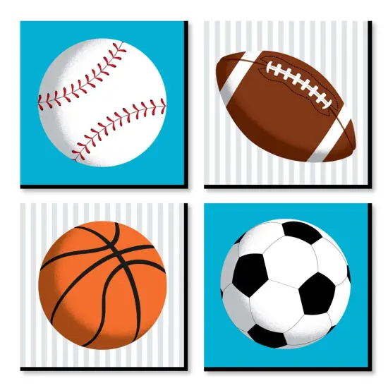 Big Dot of Happiness Go, Fight, Win - Sports - Kids Room, Nursery & Home Decor - 11 x 11 inches Nursery Wall Art - Set of 4 Prints for baby's room {1}