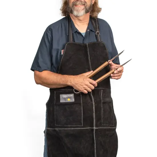Outset Leather Kitchen and Grill Apron with Pockets Durable Black Suede {1}