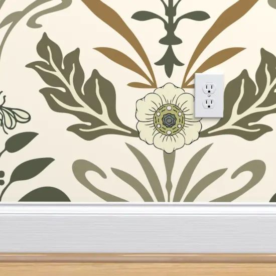 Peel & Stick Wallpaper 2FT Wide Elegant Floral Vintage Inspired Neutral Nature Large Scale Art Nouveau Custom Removable Wallpaper by Spoonflower {4}