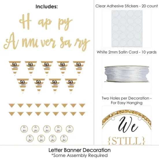 Big Dot of Happiness We Still Do - 50th Wedding Anniversary - Letter Banner Decor - 36 Cutouts & No-Mess Real Gold Glitter Happy Anniversary Letters {4}