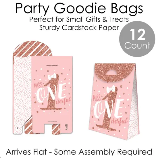 Big Dot of Happiness 1st Birthday Little Miss Onederful - Girl First Birthday Gift Favor Bags - Party Goodie Boxes - Set of 12 {7}