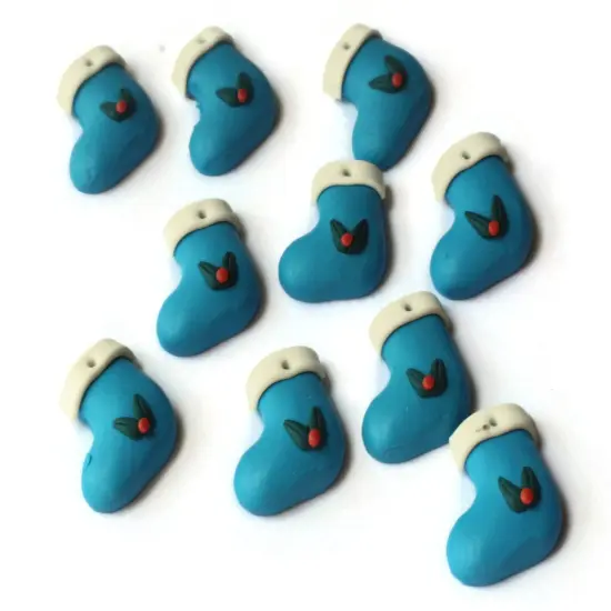 10 20mm Sky Blue Christmas Stocking Beads with Mistletoe Cute Holiday Charms {4}