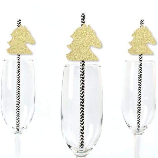 Big Dot of Happiness Gold Glitter Horse Party Straws - No-Mess Real Glitter Cut-Outs & Decor Kentucky Horse Derby Race Party Paper Straws - Set of 24 {1}