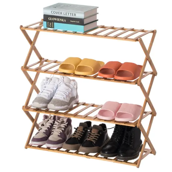 Bamboo Foldable Shoe Rack, Free Standing Shoe Organizer Storage Rack {1}