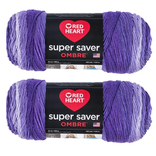 Red Heart Super Saver Jumbo Violet Ombre Yarn - 2 Pack of 283g/10oz - Acrylic - 4 Medium (Worsted) - 482 Yards - Knitting/Crochet {1}