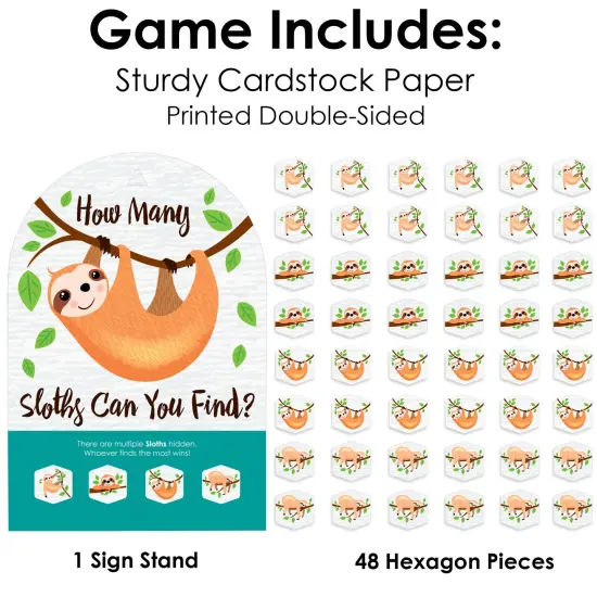 Big Dot of Happiness Let&rsquo;s Hang - Sloth - Baby Shower or Birthday Party Scavenger Hunt - 1 Stand and 48 Game Pieces - Hide and Find Game {6}