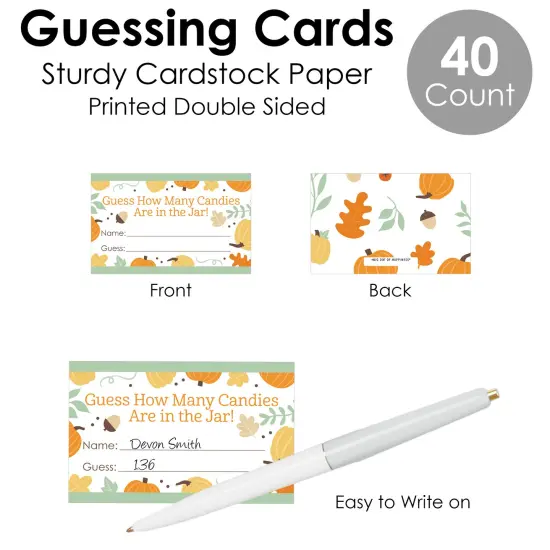 Big Dot of Happiness Little Pumpkin - How Many Candies Fall Birthday Party or Baby Shower Game - 1 Stand and 40 Cards - Candy Guessing Game {7}