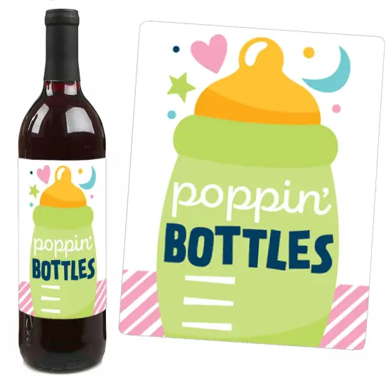 Big Dot of Happiness Colorful Baby Shower - Gender Neutral Party Decorations for Women and Men - Wine Bottle Label Stickers - Set of 4 {7}