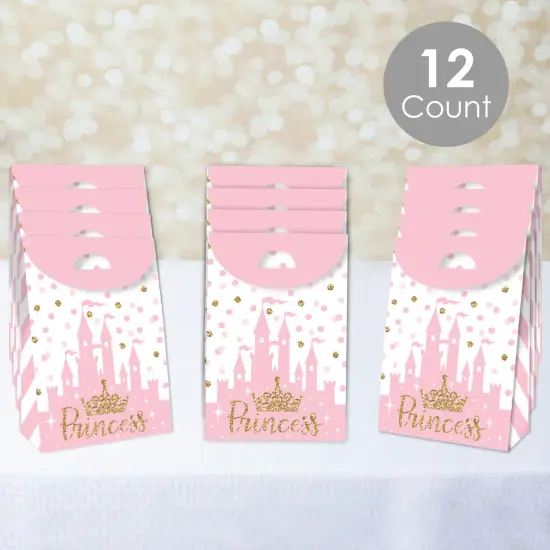 Big Dot of Happiness Little Princess Crown - Pink and Gold Princess Baby Shower or Birthday Gift Favor Bags - Party Goodie Boxes - Set of 12 {3}
