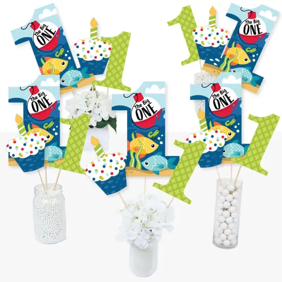 Big Dot of Happiness 1st Birthday Reeling in the Big One - Fish First Birthday Party Centerpiece Sticks - Table Toppers - Set of 15 {3}