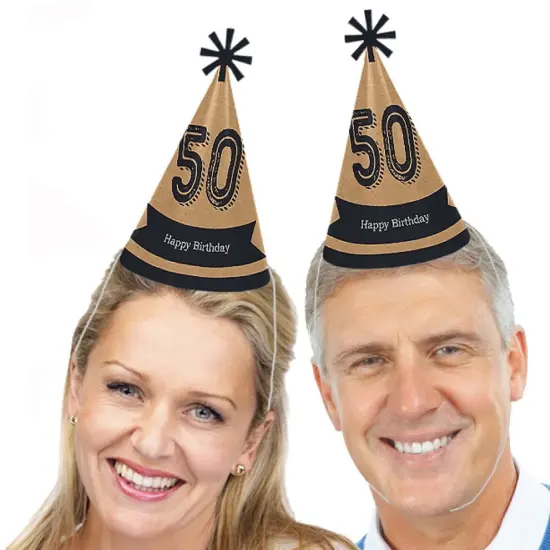 Big Dot of Happiness 50th Milestone Birthday - Cone Happy Birthday Party Hats for Adults - Set of 8 (Standard Size) {3}