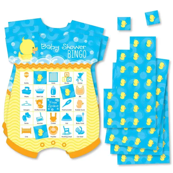 Big Dot of Happiness Ducky Duck - Picture Bingo Cards and Markers - Baby Shower Shaped Bingo Game - Set of 18 {1}