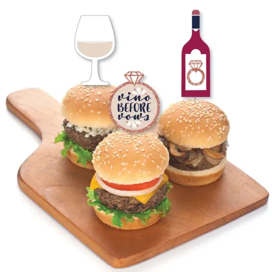 Big Dot of Happiness Vino Before Vows - Dessert Cupcake Toppers - Winery Bridal Shower or Bachelorette Party Clear Treat Picks - Set of 24 {4}