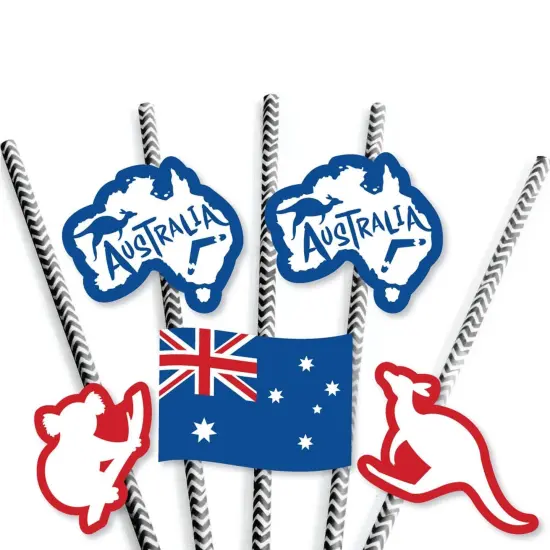 Big Dot of Happiness Australia Day - Paper Straw Decor - G'Day Mate Aussie Party Striped Decorative Straws - Set of 24 {7}