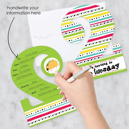 Big Dot of Happiness Taco Twosday - Shaped Fill-in Invitations - Fiesta Second Birthday Party Invitation Cards with Envelopes - Set of 12 {3}