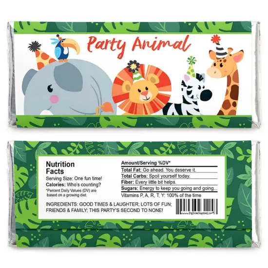 Big Dot of Happiness Jungle Party Animals - Candy Bar Wrapper Safari Zoo Animal Birthday Party or Baby Shower Favors - Set of 24 {3}
