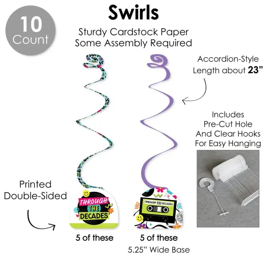 Big Dot of Happiness Through the Decades - 50s, 60s, 70s, 80s, and 90s Party Supplies Decoration Kit - Decor Galore Party Pack - 51 Pieces {6}