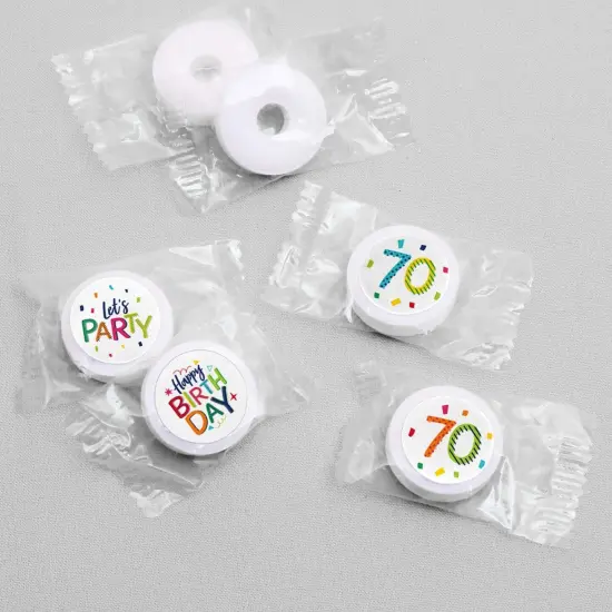 Big Dot of Happiness 70th Birthday - Cheerful Happy Birthday - Seventieth Round Candy Sticker Favors - Labels Fits Chocolate Candy (1 sheet of 108) {4}