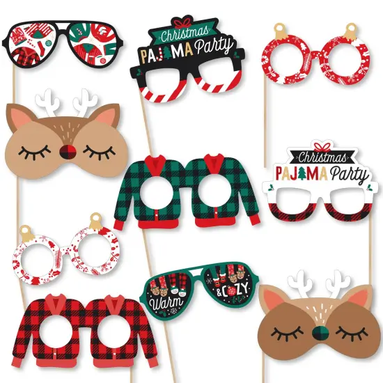 Big Dot of Happiness Christmas Pajamas Glasses and Masks - Paper Card Stock Holiday Plaid PJ Party Photo Booth Props Kit - 10 Count {1}