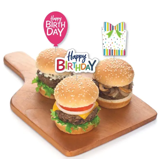 Big Dot of Happiness Cheerful Happy Birthday - Dessert Cupcake Toppers - Colorful Birthday Party Clear Treat Picks - Set of 24 {4}