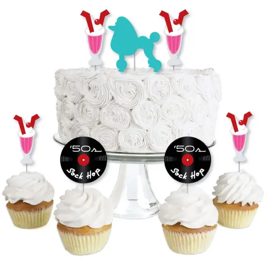 Big Dot of Happiness 50's Sock Hop - Dessert Cupcake Toppers - 1950s Rock N Roll Party Clear Treat Picks - Set of 24 {1}