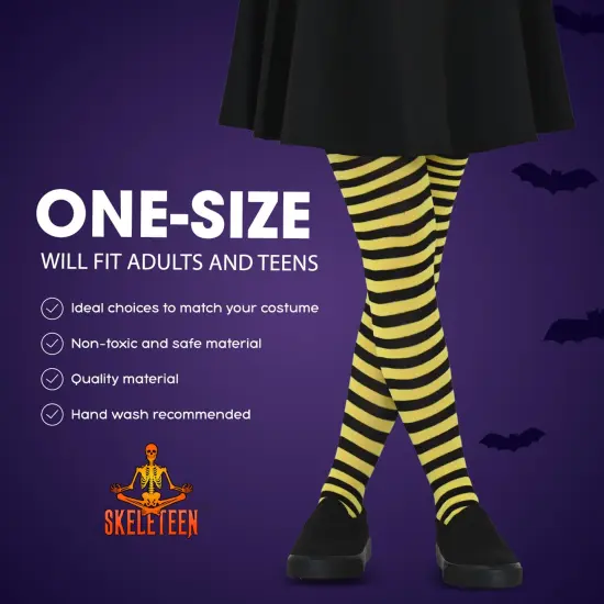 Black and Yellow Tights - Striped Nylon Bumble Bee Stretch Pantyhose Stocking Accessories for Every Day Attire and Costumes for Teens and Children {4}