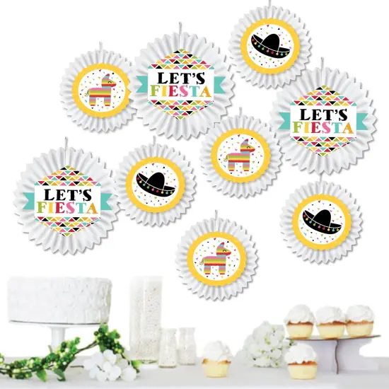 Big Dot of Happiness Let's Fiesta - Hanging Fiesta Tissue Decoration Kit - Paper Fans - Set of 9 {1}
