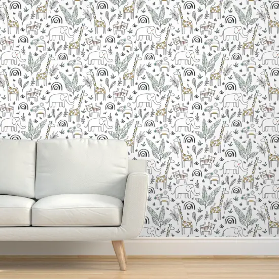 Peel & Stick Wallpaper 2FT Wide Safari Animals Baby Nursery Kids Room Large Scale Gender Neutral African Zoo Animal Custom Removable Wallpaper by Spoonflower {5}