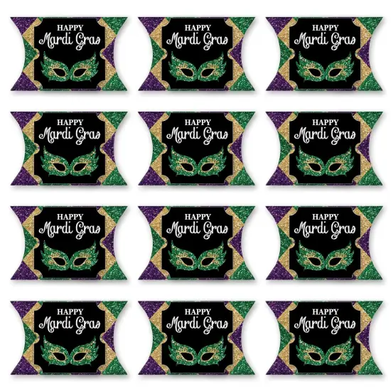 Big Dot of Happiness Mardi Gras - Favor Gift Boxes - Masquerade Party Large Pillow Boxes - Set of 12 {6}