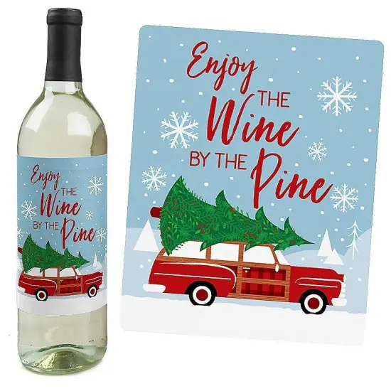 Big Dot of Happiness Merry Little Christmas Tree - Red Truck and Car Christmas Party Decor for Women and Men - Wine Bottle Label Stickers - Set of 4 {3}
