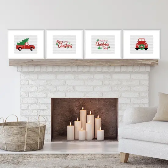 Big Dot of Happiness Merry Little Christmas Tree - Unframed Red Truck Christmas Linen Paper Wall Art - Set of 4 - Artisms - 8 x 10 inches {3}