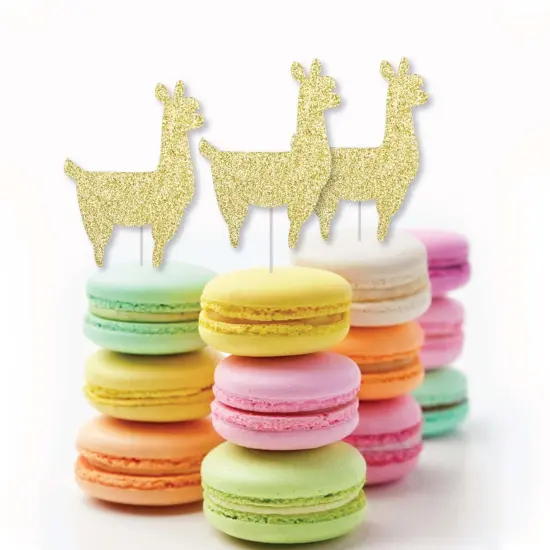 Big Dot of Happiness Gold Glitter Llama - No-Mess Real Gold Glitter Cut-Outs - Llama Fiesta Baby Shower or Birthday Party Confetti - Set of 24 {6}