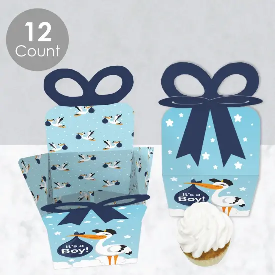 Big Dot of Happiness Boy Special Delivery - Square Favor Gift Boxes - It's A Boy Stork Baby Shower Bow Boxes - Set of 12 {4}